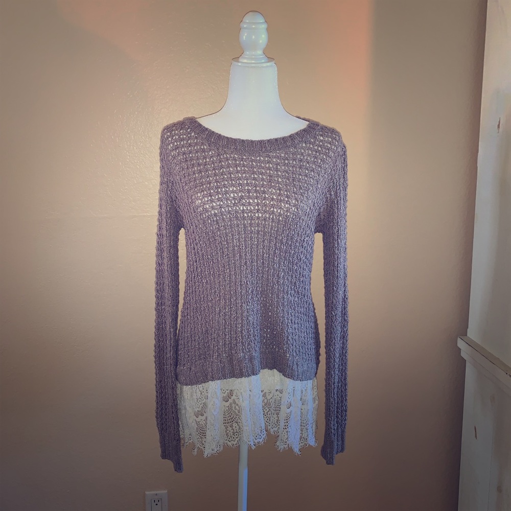 Purple sweater with lace trim